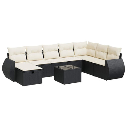 Set Divani da Giardino 9 pz con Cuscini Nero in Polyrattan | homemem39