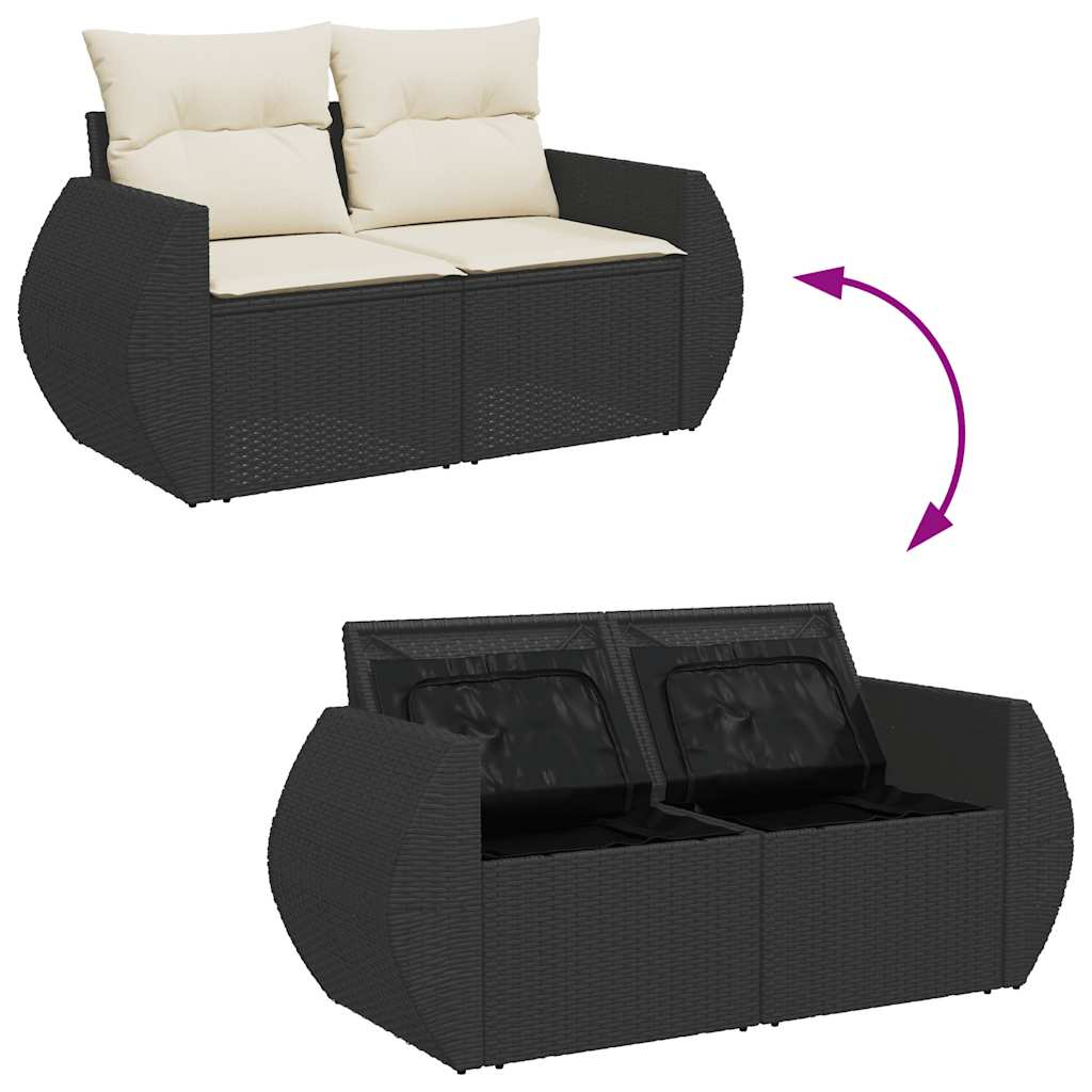 Set Divani da Giardino 9 pz con Cuscini Nero in Polyrattan - homemem39