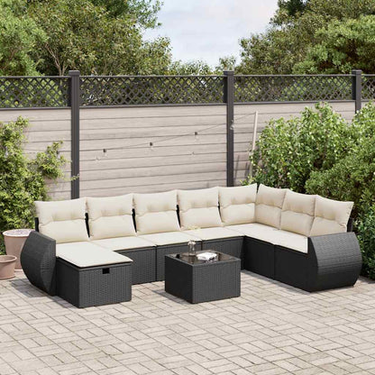 Set Divani da Giardino 9 pz con Cuscini Nero in Polyrattan | homemem39