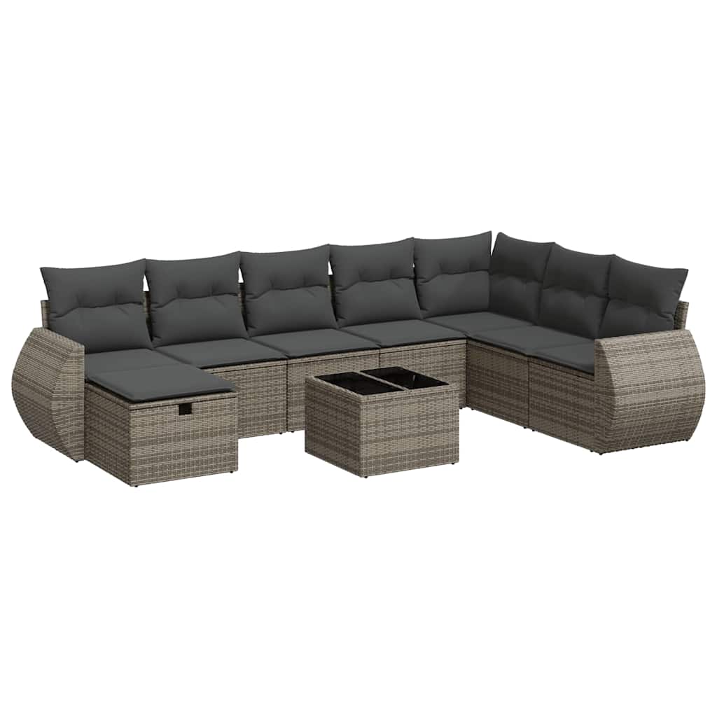Set Divano da Giardino 9 pz con Cuscini Grigio in Polyrattan | homemem39