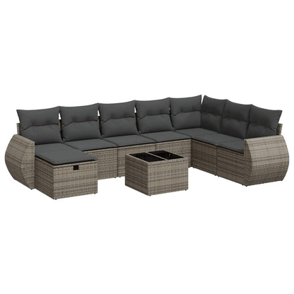 Set Divano da Giardino 9 pz con Cuscini Grigio in Polyrattan | homemem39