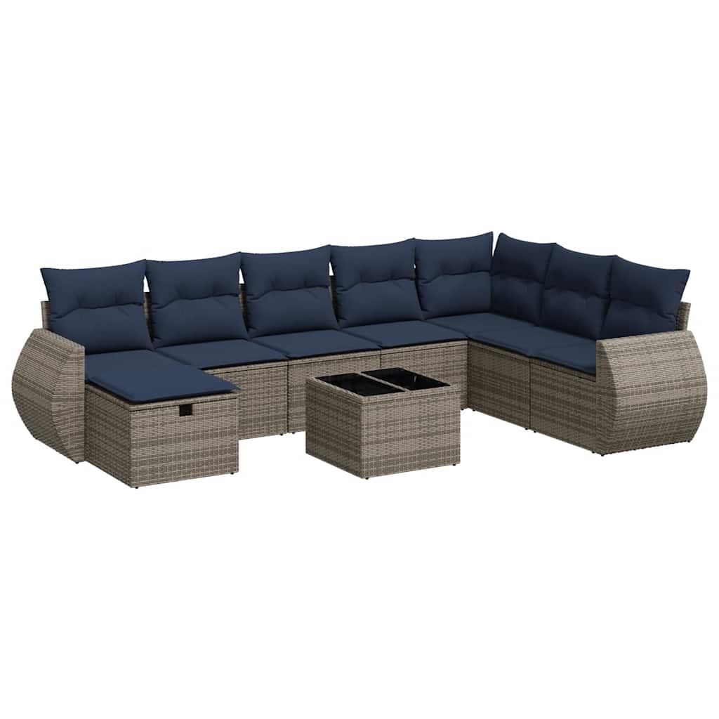 Set Divano da Giardino 9 pz con Cuscini Grigio in Polyrattan | homemem39