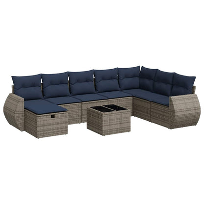 Set Divano da Giardino 9 pz con Cuscini Grigio in Polyrattan