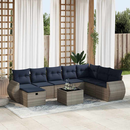 Set Divano da Giardino 9 pz con Cuscini Grigio in Polyrattan