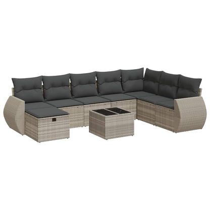 Set Divano da Giardino 9pz con Cuscini Grigio Chiaro Polyrattan - homemem39