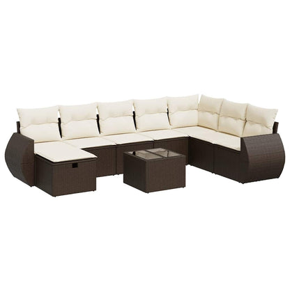 Set Divani da Giardino 9pz con Cuscini Marrone in Polyrattan - homemem39
