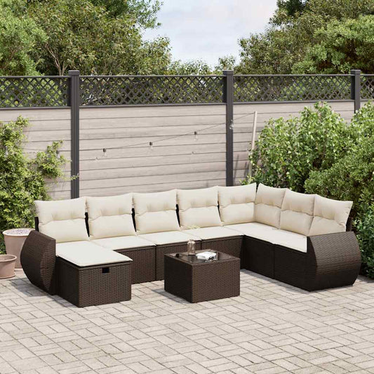 Set Divani da Giardino 9pz con Cuscini Marrone in Polyrattan - homemem39