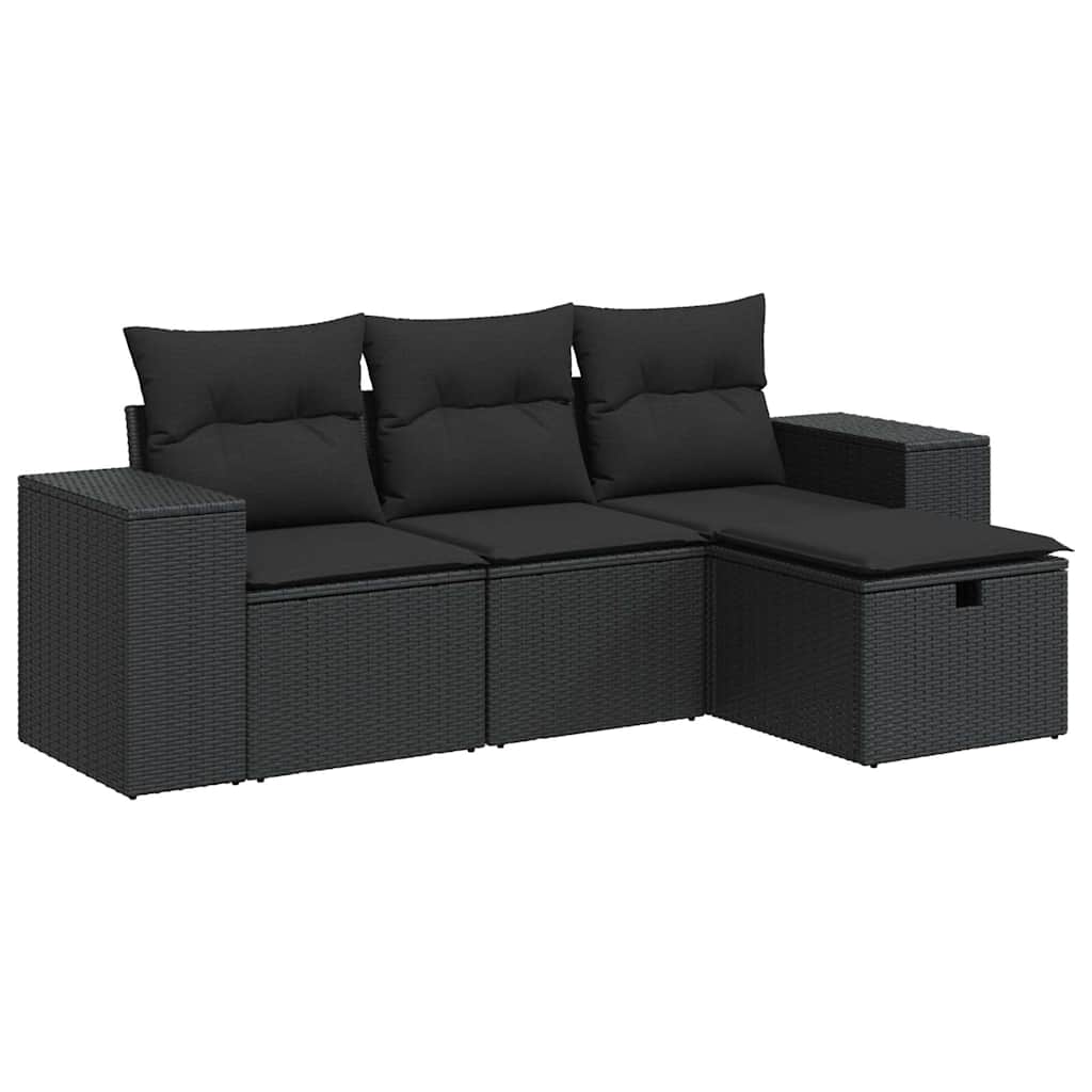 Set Divani da Giardino 4 pz con Cuscini Nero in Polyrattan | homemem39