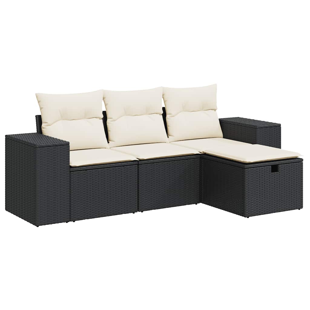 Set Divani da Giardino 4 pz con Cuscini Nero in Polyrattan | homemem39