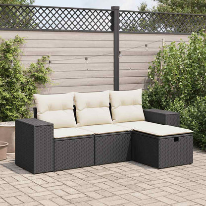 Set Divani da Giardino 4 pz con Cuscini Nero in Polyrattan | homemem39