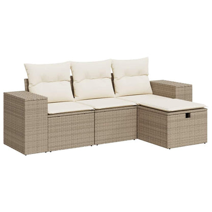 Set Divano da Giardino 4 pz con Cuscini Beige in Polyrattan - homemem39