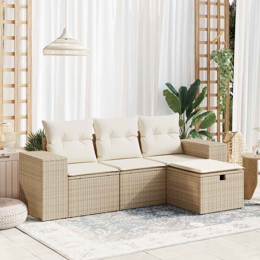 Set Divano da Giardino 4 pz con Cuscini Beige in Polyrattan - homemem39