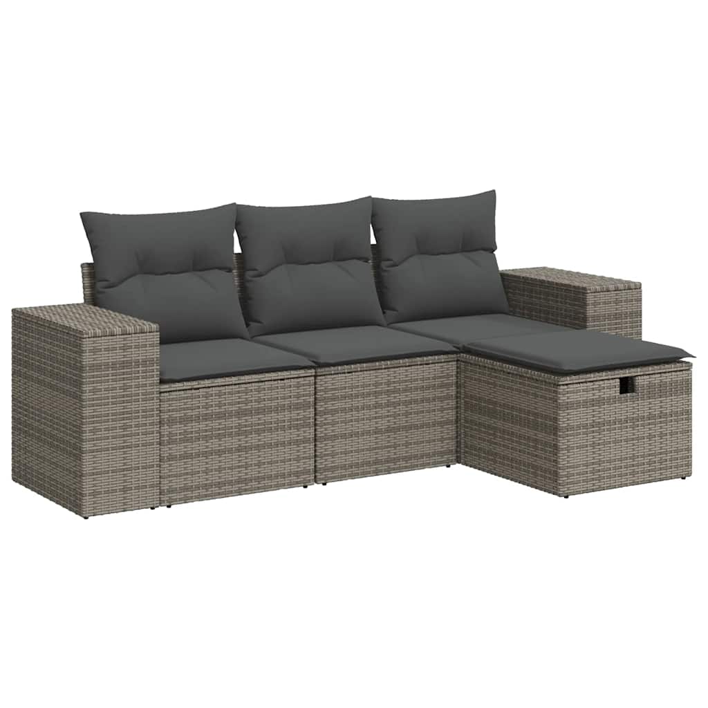 Set Divani da Giardino 4 pz con Cuscini in Polyrattan Grigio | homemem39
