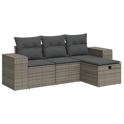Set Divani da Giardino 4 pz con Cuscini in Polyrattan Grigio | homemem39
