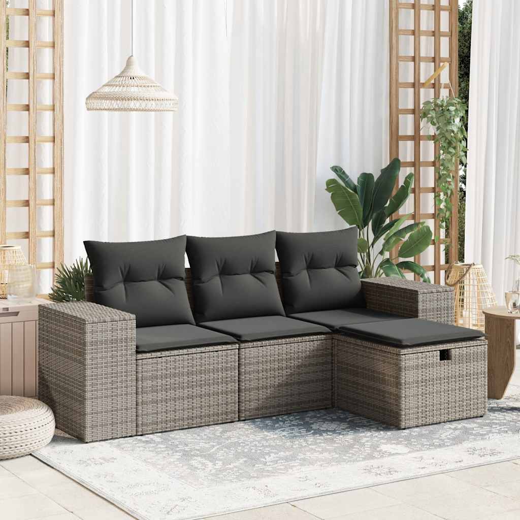 Set Divani da Giardino 4 pz con Cuscini in Polyrattan Grigio | homemem39
