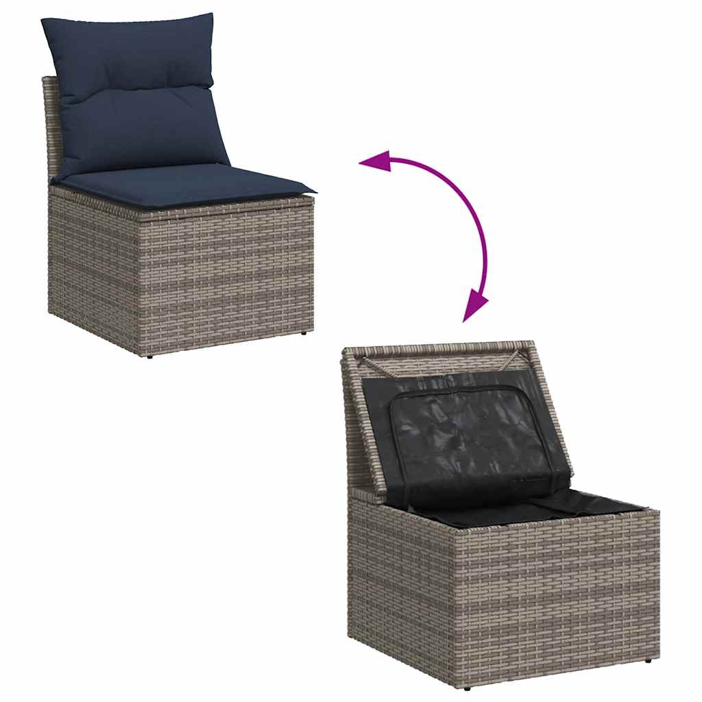 Set Divani da Giardino 4 pz con Cuscini in Polyrattan Grigio