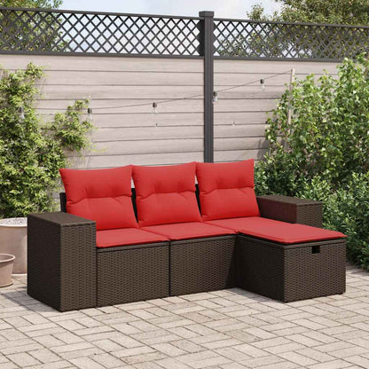 Set Divano da Giardino 4 pz con Cuscini Marrone in Polyrattan | homemem39