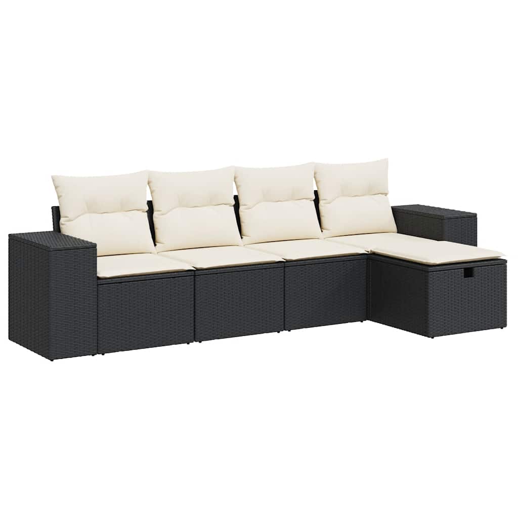 Set Divani da Giardino 5 pz con Cuscini in Polyrattan Nero | homemem39
