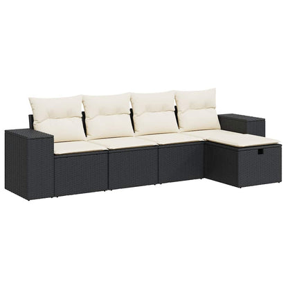 Set Divani da Giardino 5 pz con Cuscini in Polyrattan Nero | homemem39