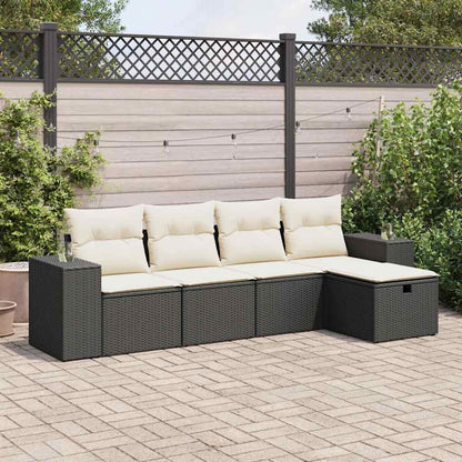 Set Divani da Giardino 5 pz con Cuscini in Polyrattan Nero | homemem39