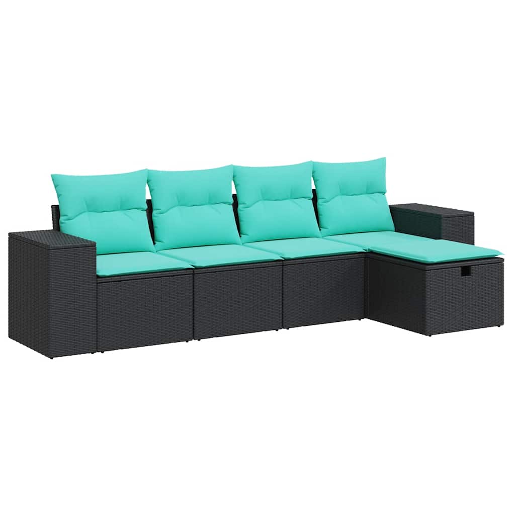 Set Divani da Giardino 5 pz con Cuscini in Polyrattan Nero | homemem39