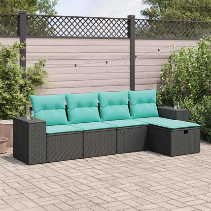 Set Divani da Giardino 5 pz con Cuscini in Polyrattan Nero | homemem39