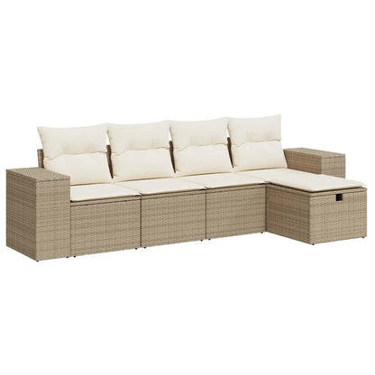 Set Divano da Giardino 5 pz con Cuscini Beige in Polyrattan - homemem39