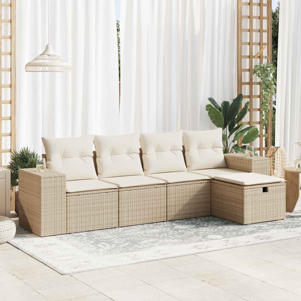 Set Divano da Giardino 5 pz con Cuscini Beige in Polyrattan - homemem39