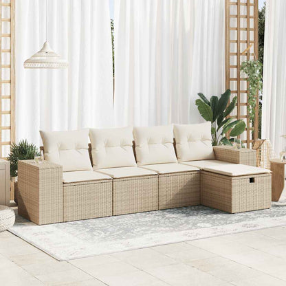 Set Divano da Giardino 5 pz con Cuscini Beige in Polyrattan - homemem39