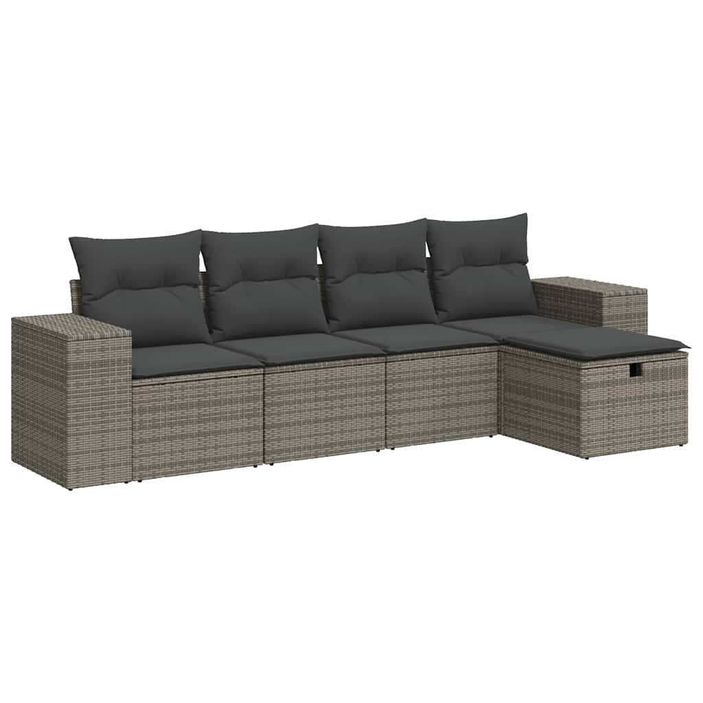 Set Divano da Giardino 5 pz con Cuscini Grigio in Polyrattan | homemem39