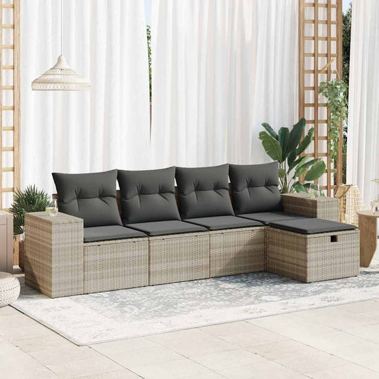 Set Divano da Giardino 5pz con Cuscini Grigio Chiaro Polyrattan - homemem39