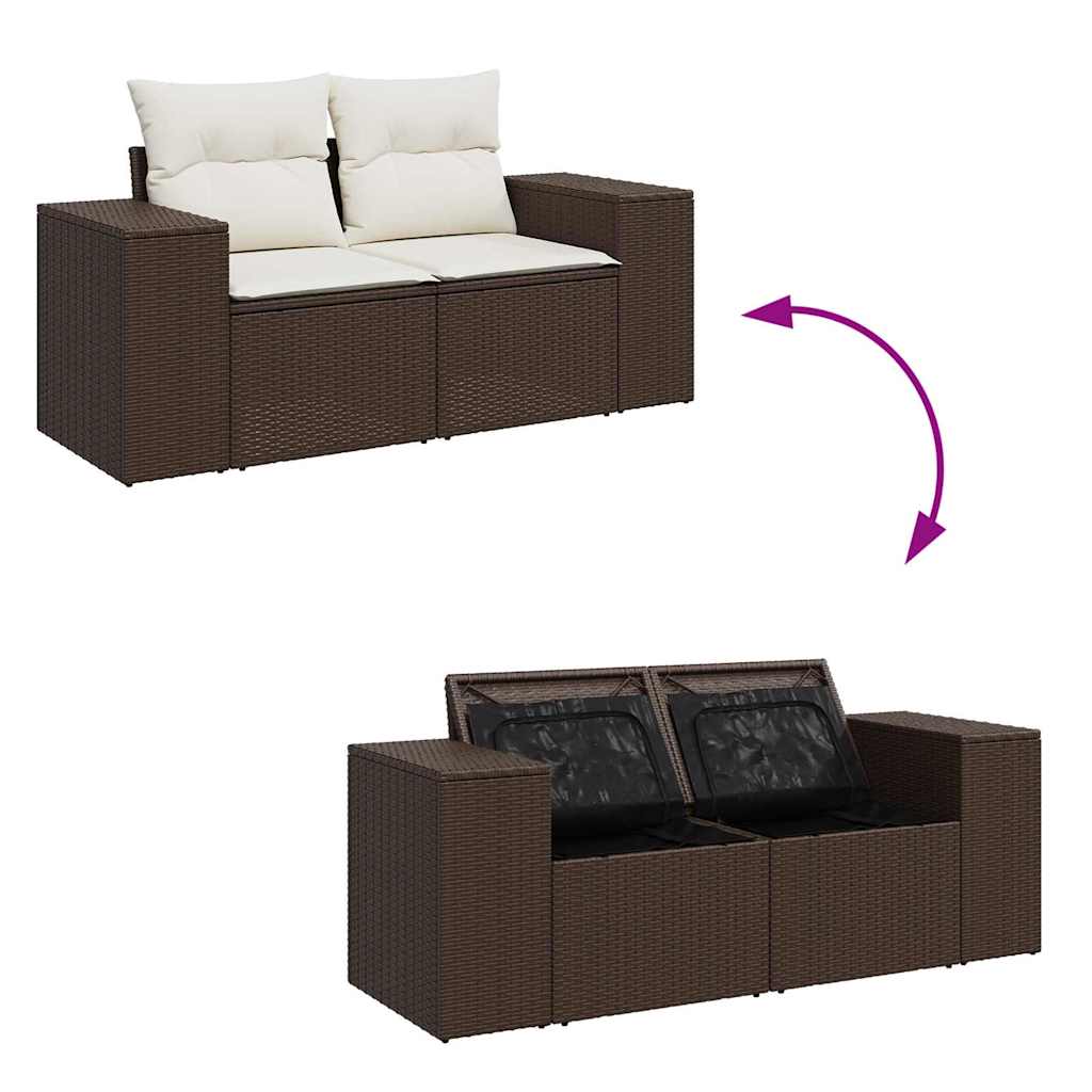 Set Divano da Giardino 5 pz con Cuscini Marrone in Polyrattan - homemem39