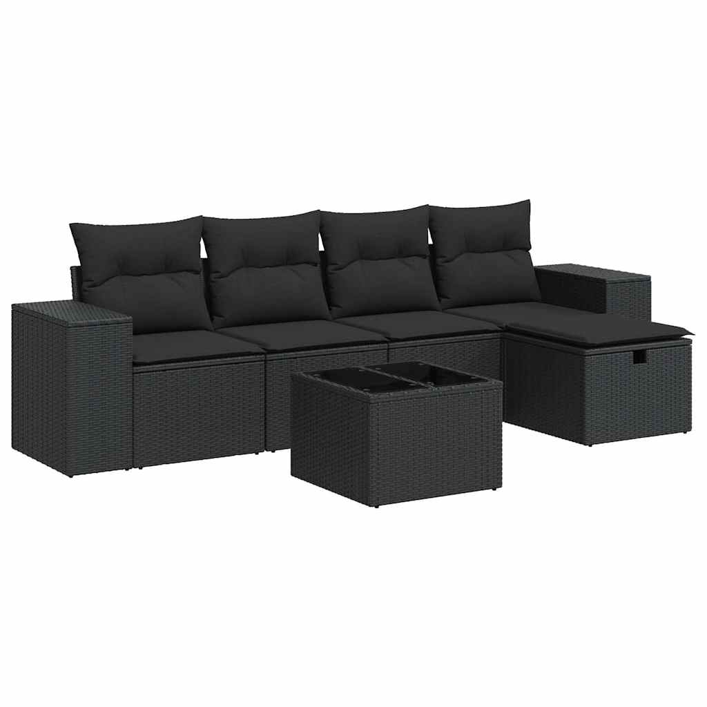 Set Divano da Giardino 6 pz con Cuscini Nero in Polyrattan | homemem39