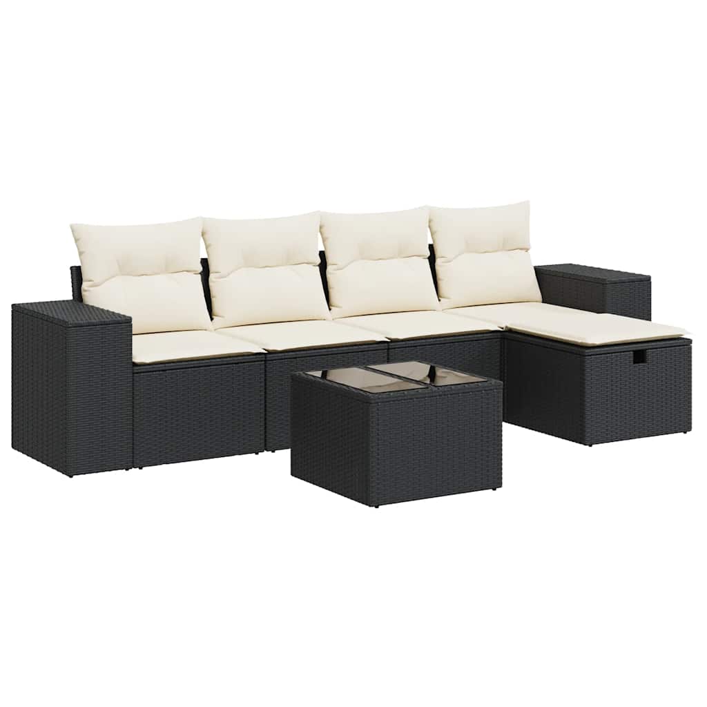 Set Divano da Giardino 6 pz con Cuscini Nero in Polyrattan | homemem39