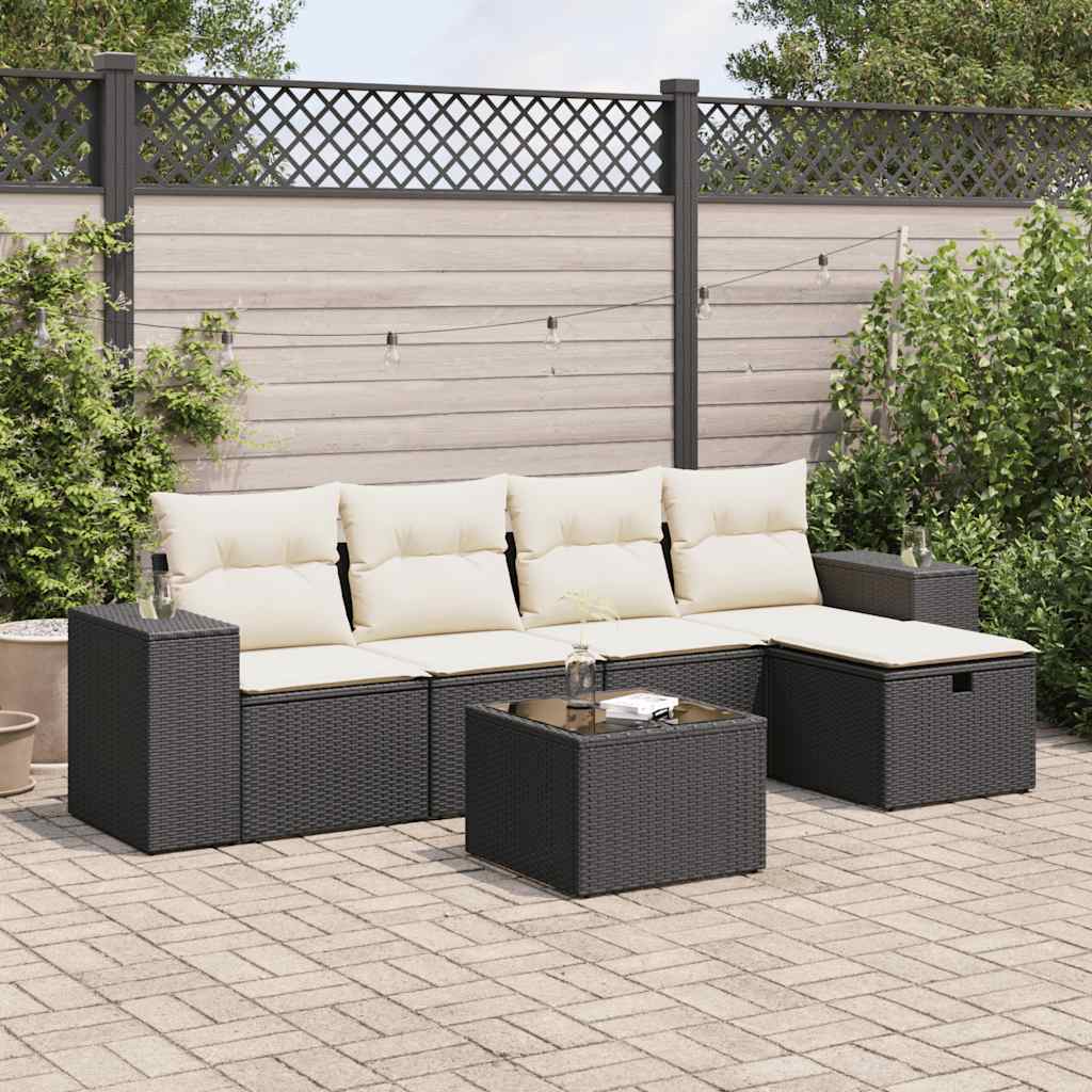 Set Divano da Giardino 6 pz con Cuscini Nero in Polyrattan | homemem39