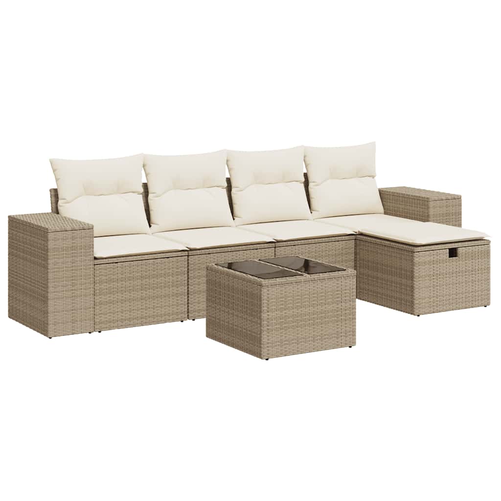 Set Divano da Giardino 6 pz con Cuscini Beige in Polyrattan