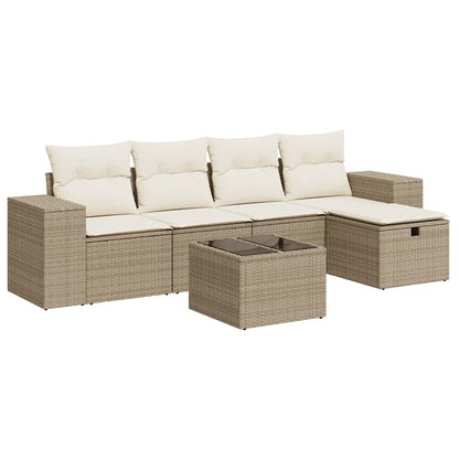 Set Divano da Giardino 6 pz con Cuscini Beige in Polyrattan