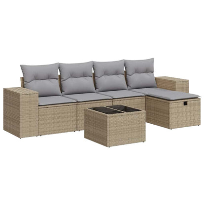 Set Divano da Giardino 6 pz con Cuscini Beige in Polyrattan - homemem39