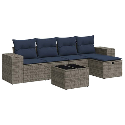 Set Divano da Giardino 6 pz con Cuscini Grigio in Polyrattan | homemem39