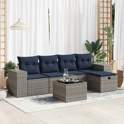 Set Divano da Giardino 6 pz con Cuscini Grigio in Polyrattan | homemem39