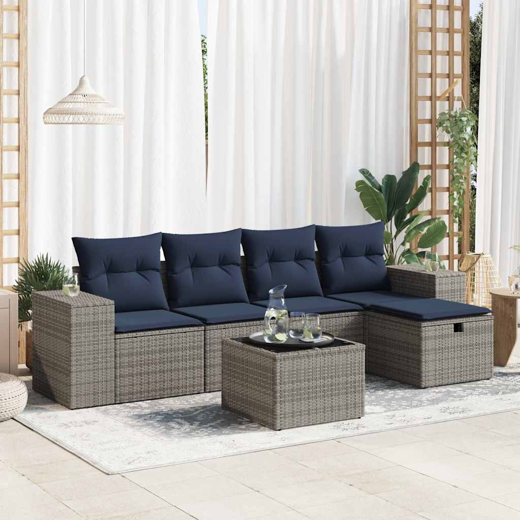 Set Divano da Giardino 6 pz con Cuscini Grigio in Polyrattan