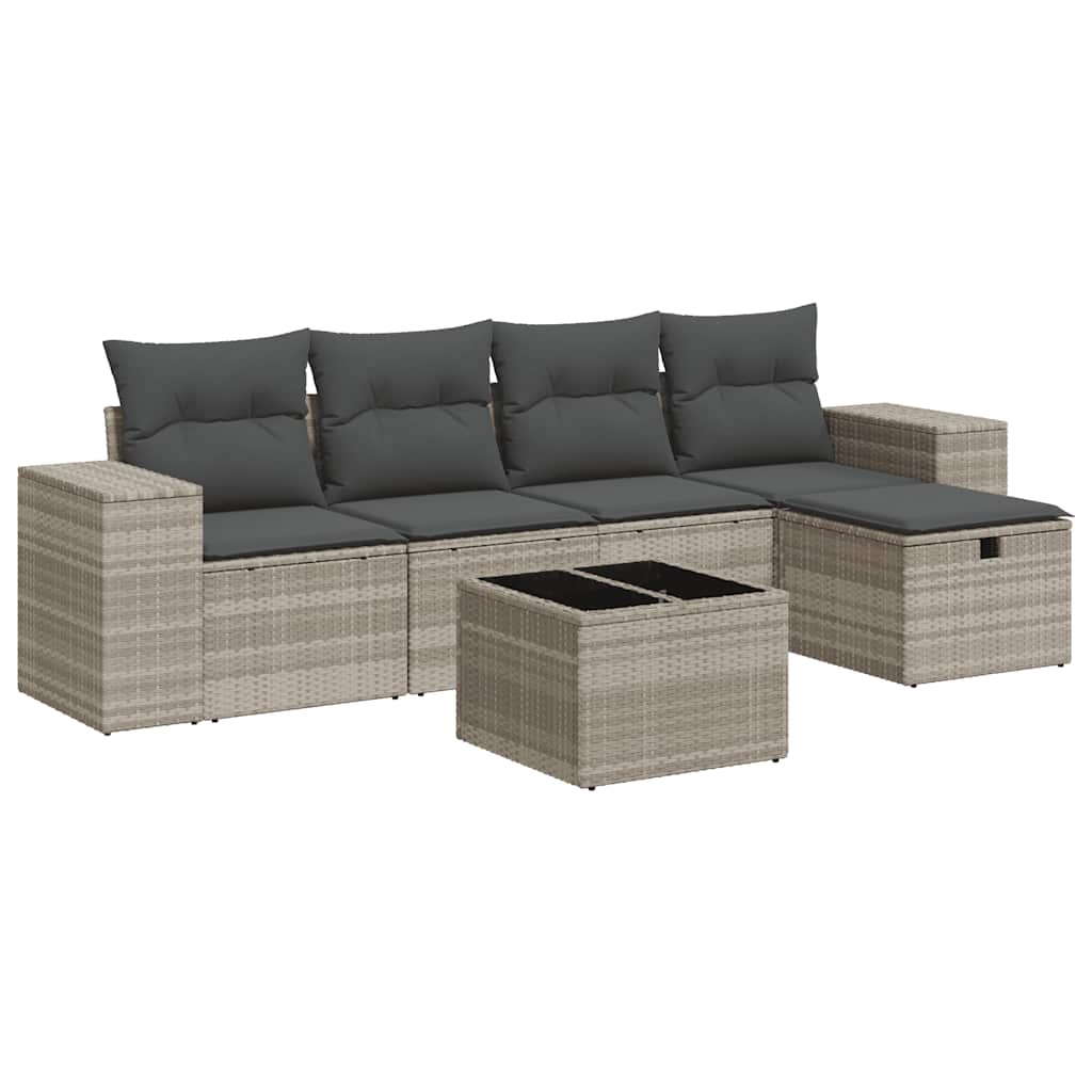 Set Divano da Giardino 6pz con Cuscini Grigio Chiaro Polyrattan - homemem39