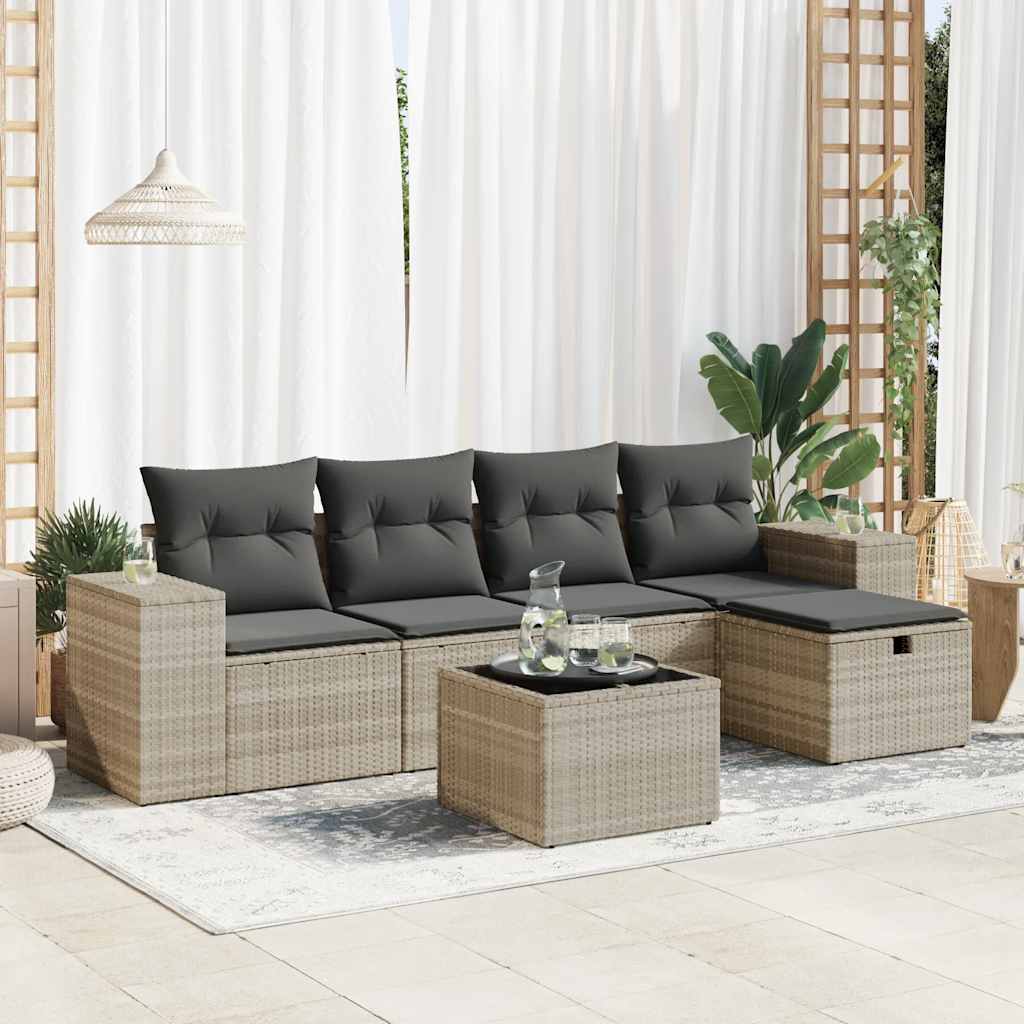 Set Divano da Giardino 6pz con Cuscini Grigio Chiaro Polyrattan - homemem39