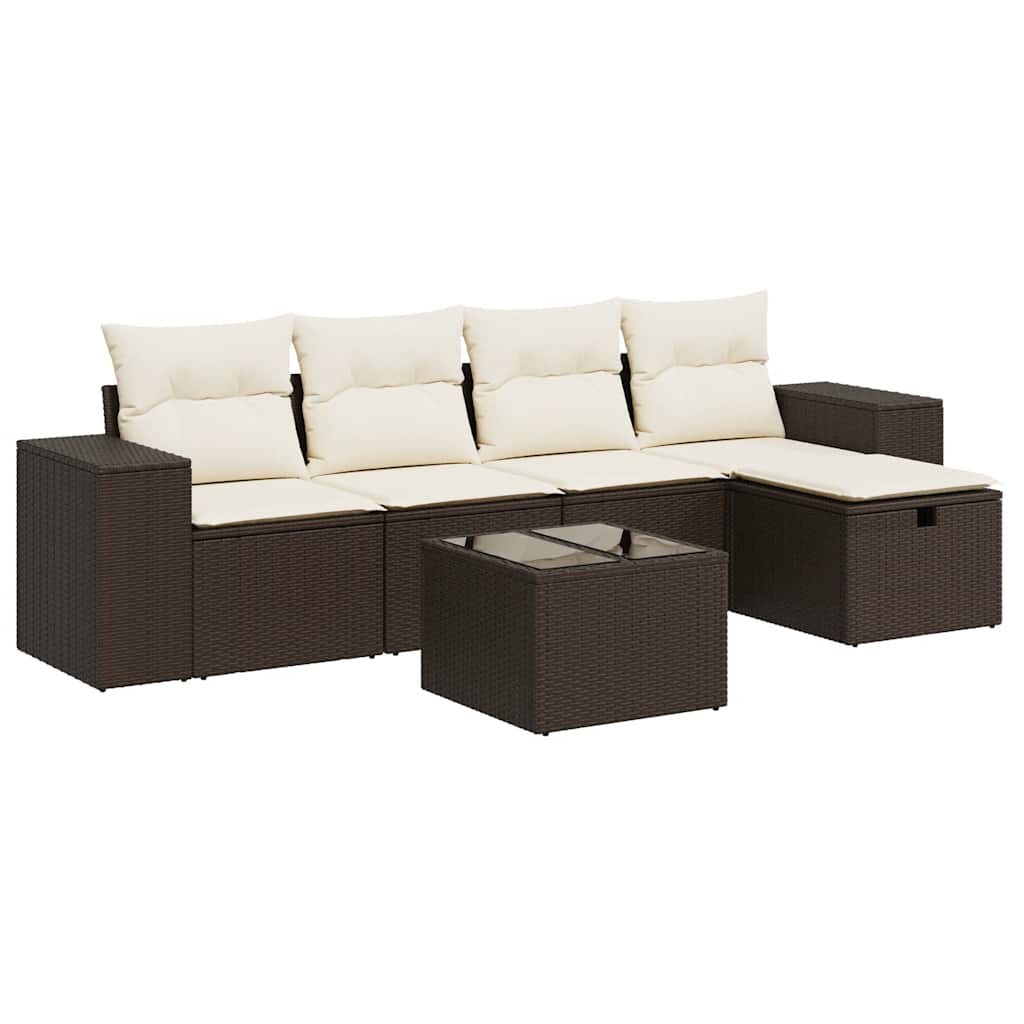 Set Divano da Giardino 6 pz con Cuscini Marrone in Polyrattan - homemem39