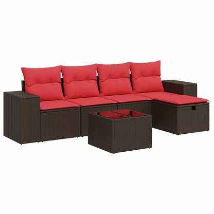Set Divano da Giardino 6 pz con Cuscini Marrone in Polyrattan | homemem39