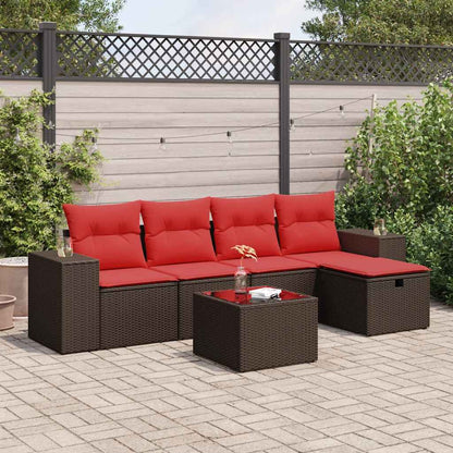 Set Divano da Giardino 6 pz con Cuscini Marrone in Polyrattan | homemem39