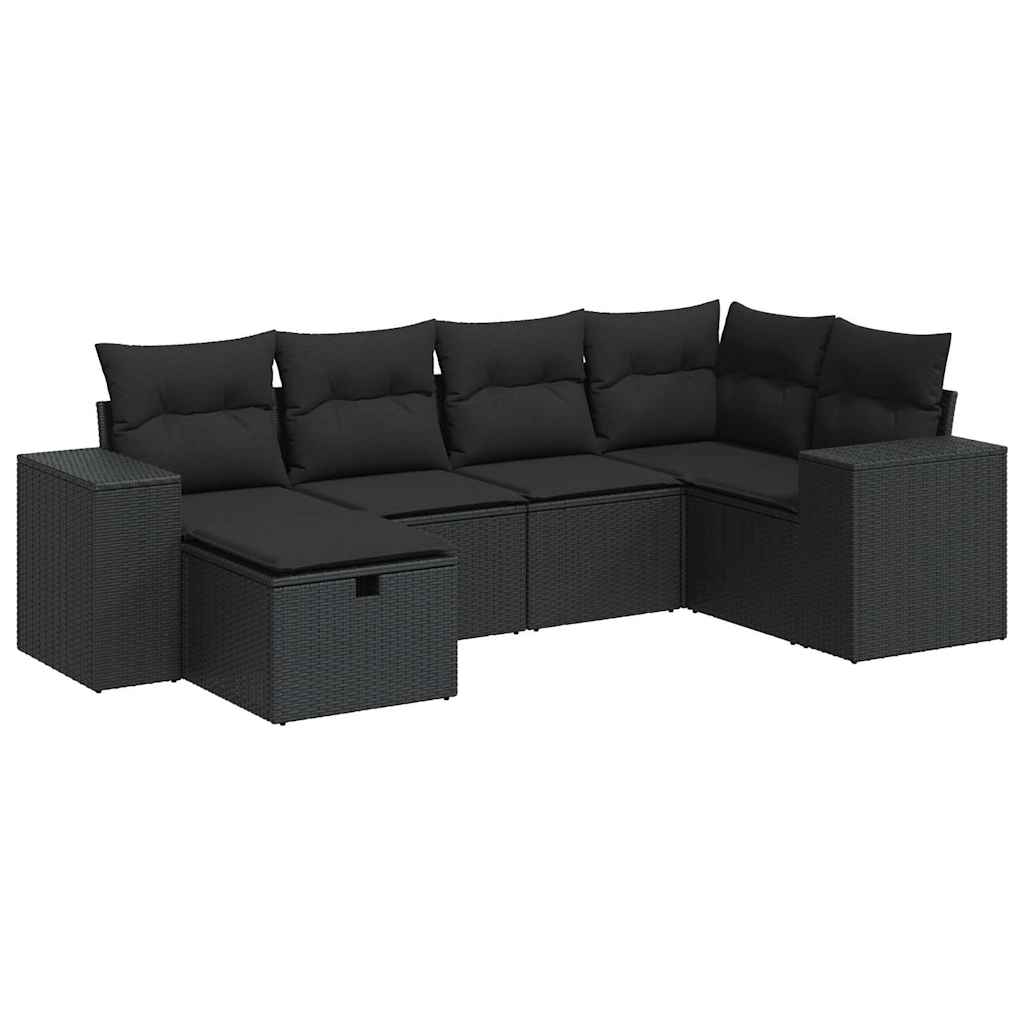 Set Divano da Giardino 6 pz con Cuscini Nero in Polyrattan | homemem39