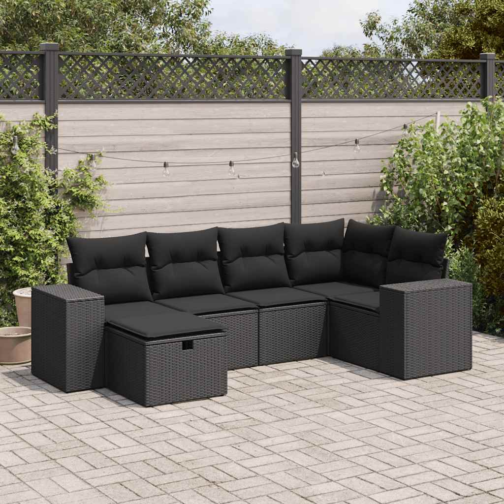Set Divano da Giardino 6 pz con Cuscini Nero in Polyrattan