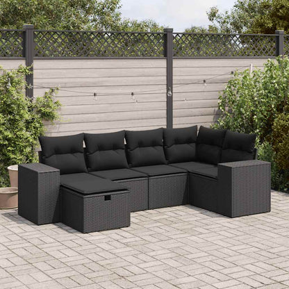 Set Divano da Giardino 6 pz con Cuscini Nero in Polyrattan