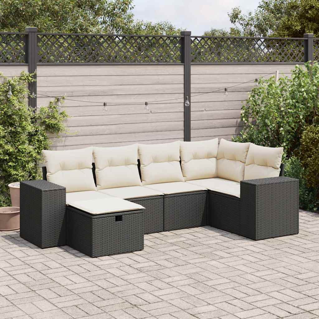 Set Divano da Giardino 6 pz con Cuscini Nero in Polyrattan | homemem39